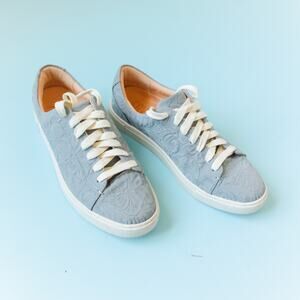 Frye Suede Ivy Blue Embossed Genuine Leather Lace Up Sneakers Womens Size 8
